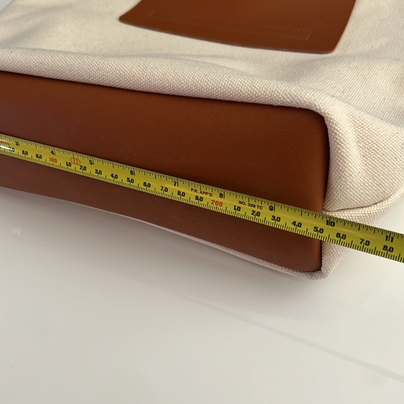 Canvas Tote Bag, Vegan light brown/tan leather ring handles with square trim - Picture 7 of 7